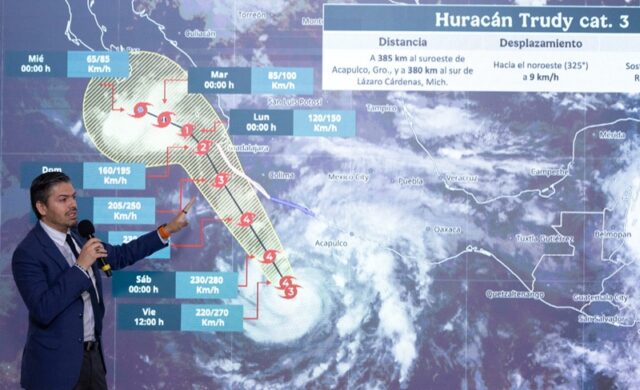 Huracán Trudy podría alcanzar categoría 4 y acercarse a Jalisco y Colima